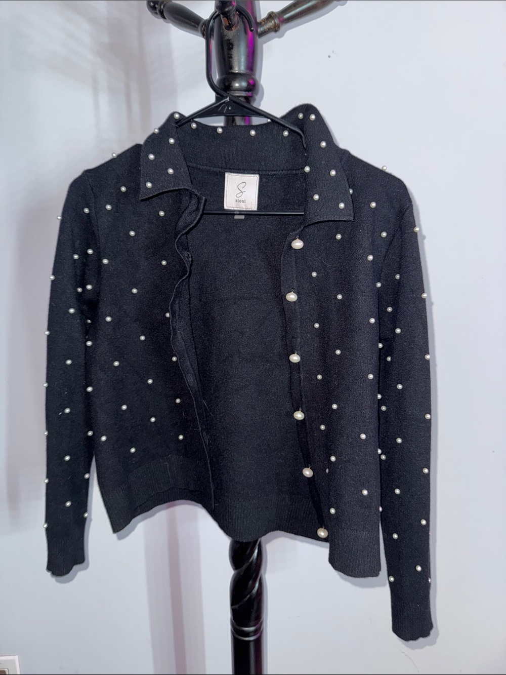 Sioni Black Pearl-Studded Cardigan m.b6